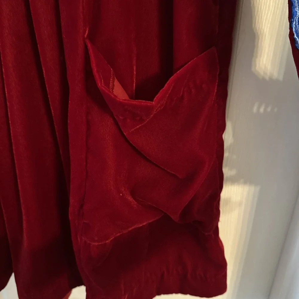 Free People Red Velvet Mini Dress Embroidered Details Size Small - Picture 4 of 13